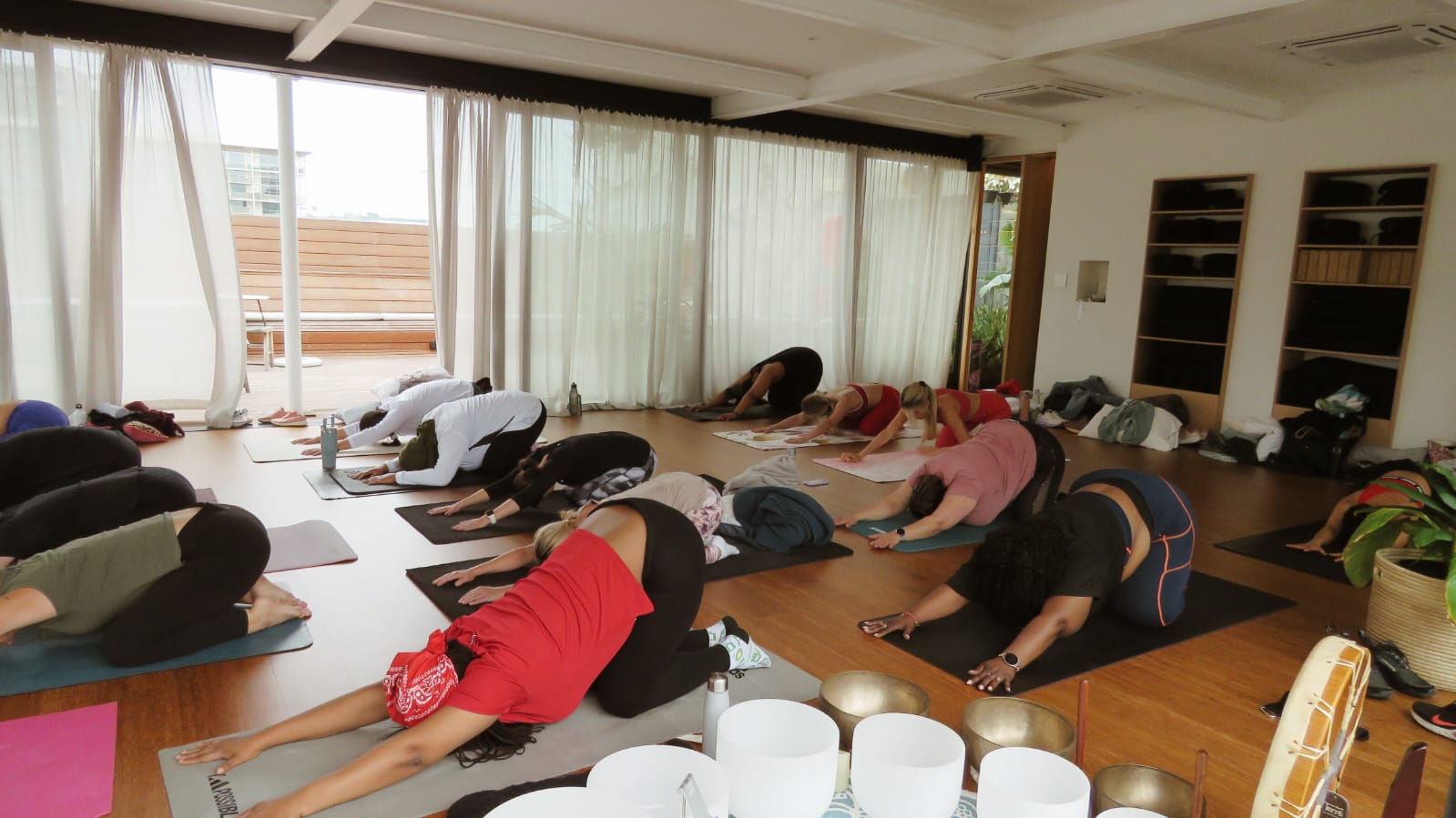 Restorative child's pose during the sound bath