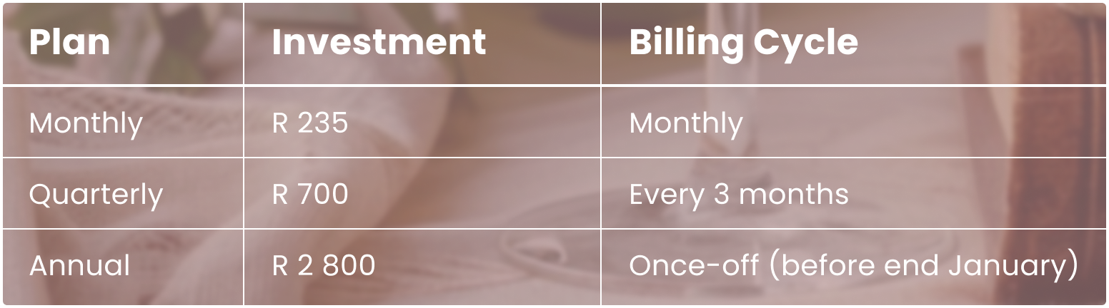 Black Rose Concepts subscription pricing table